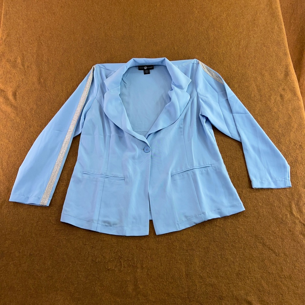 Ashley Stewart Womens 14 Blue Glitter Stripe Single Button Blazer New